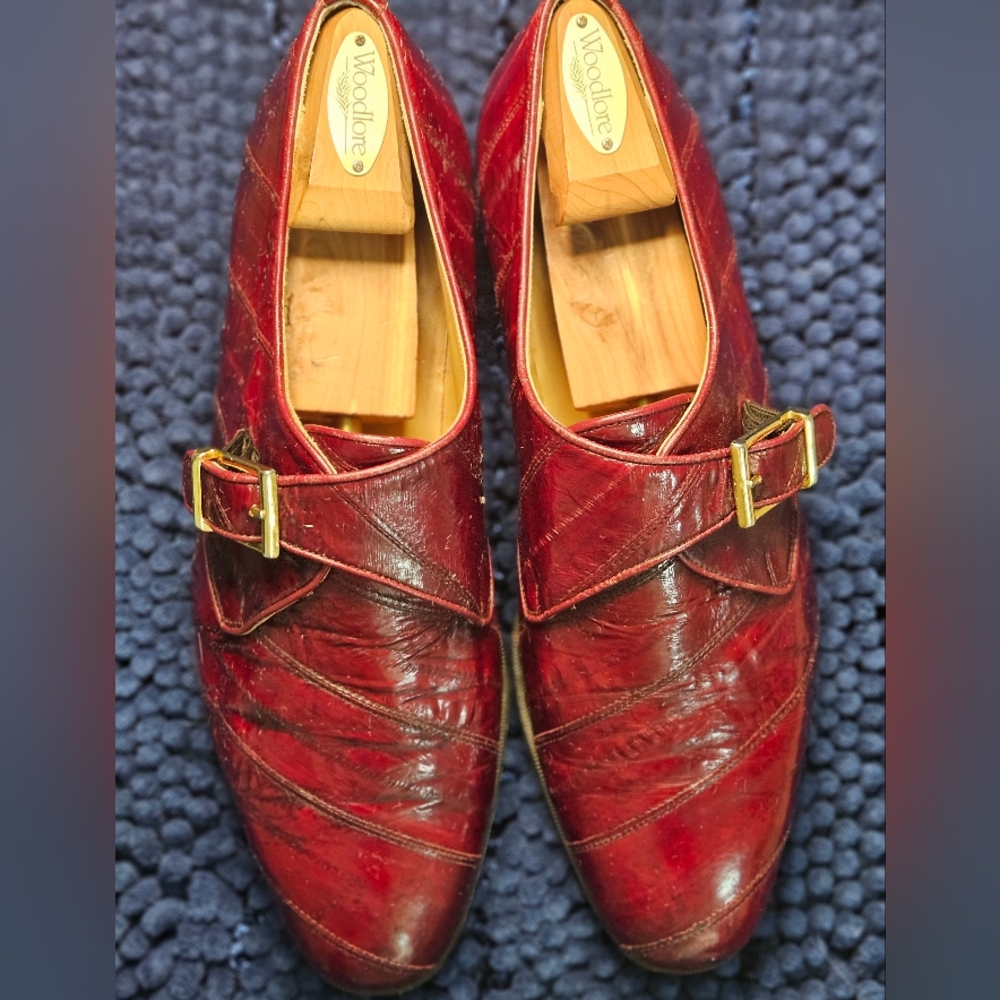 Carlo Morandi Eel skin burgundy buckle loafer dress shoe sz 11